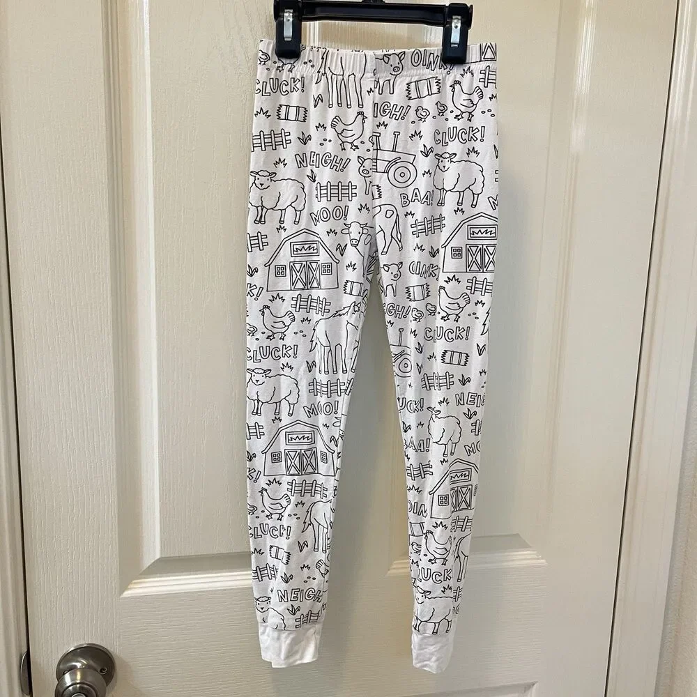 Caden Lane Color Me Pajamas Farm Animals 2-Pc Bamboo Set Kids Size 7/8